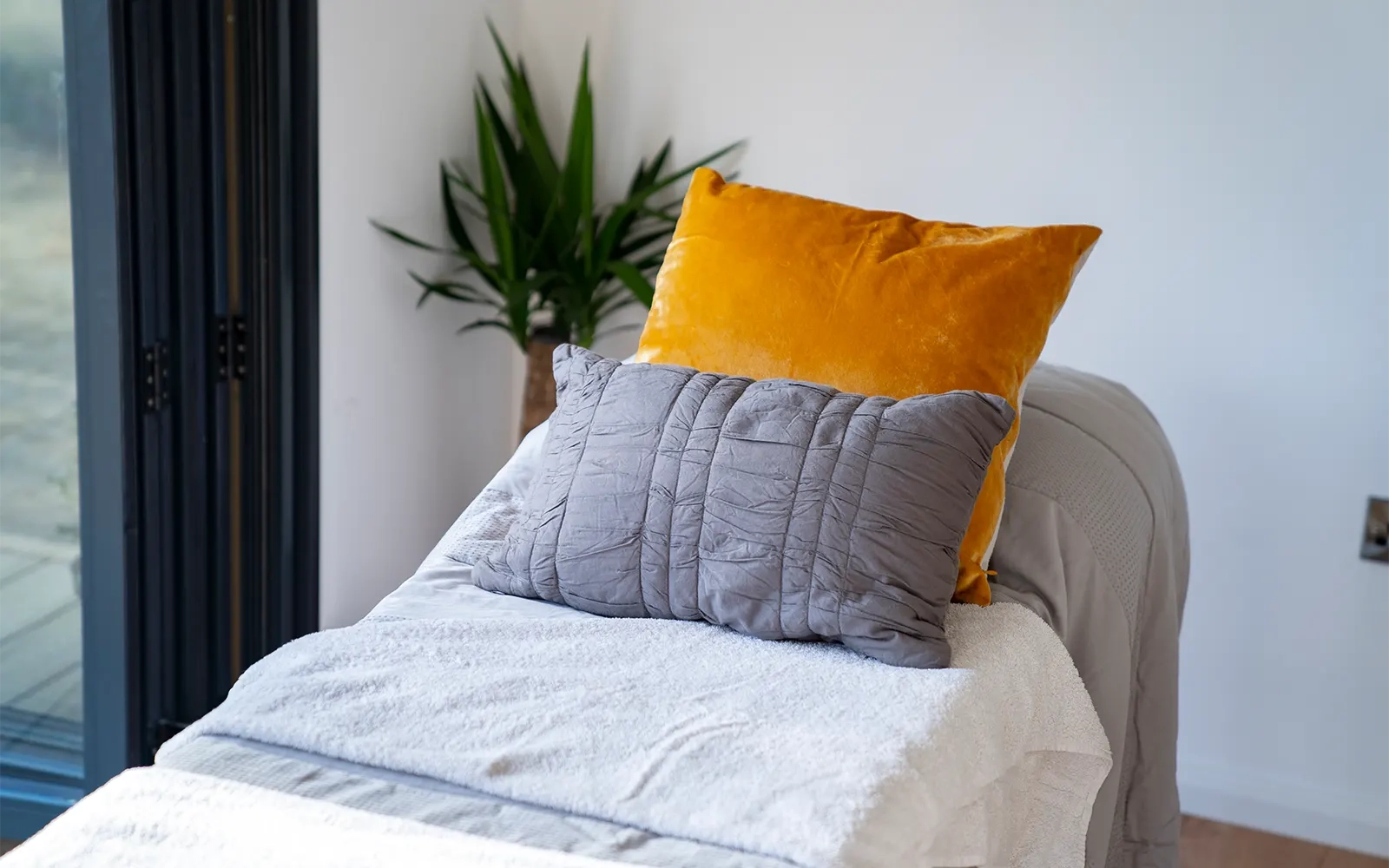 Interior shot of a garden room set up as a home salon
