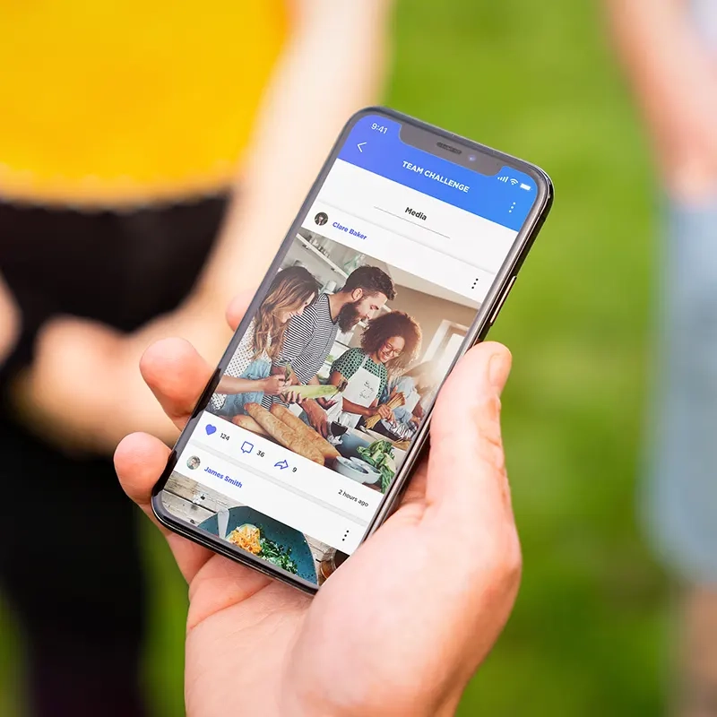 A close up of a smart phone showing the extended view page from the Challenge Social app