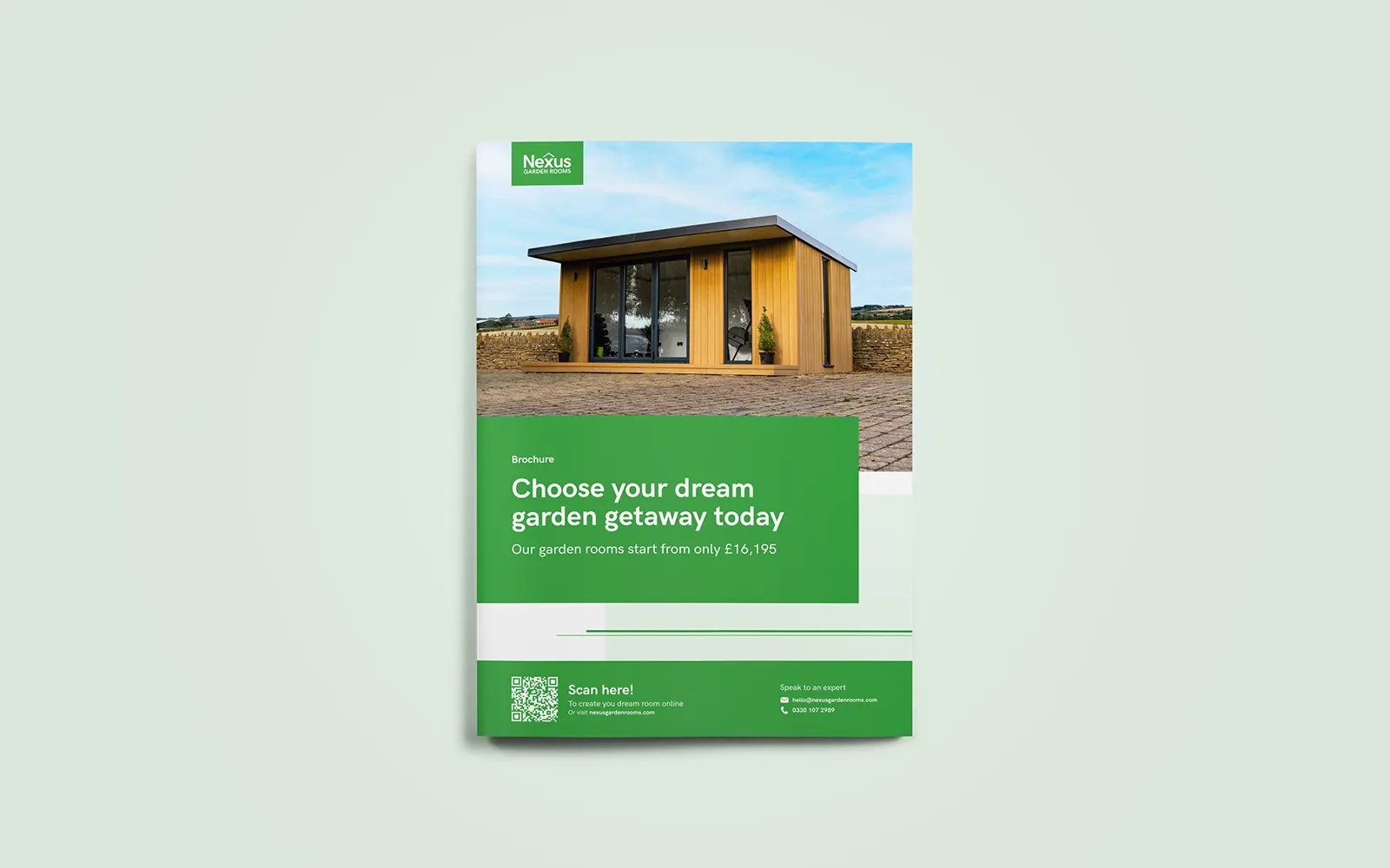 The front cover of the brochure showing an example of a previously built garden room