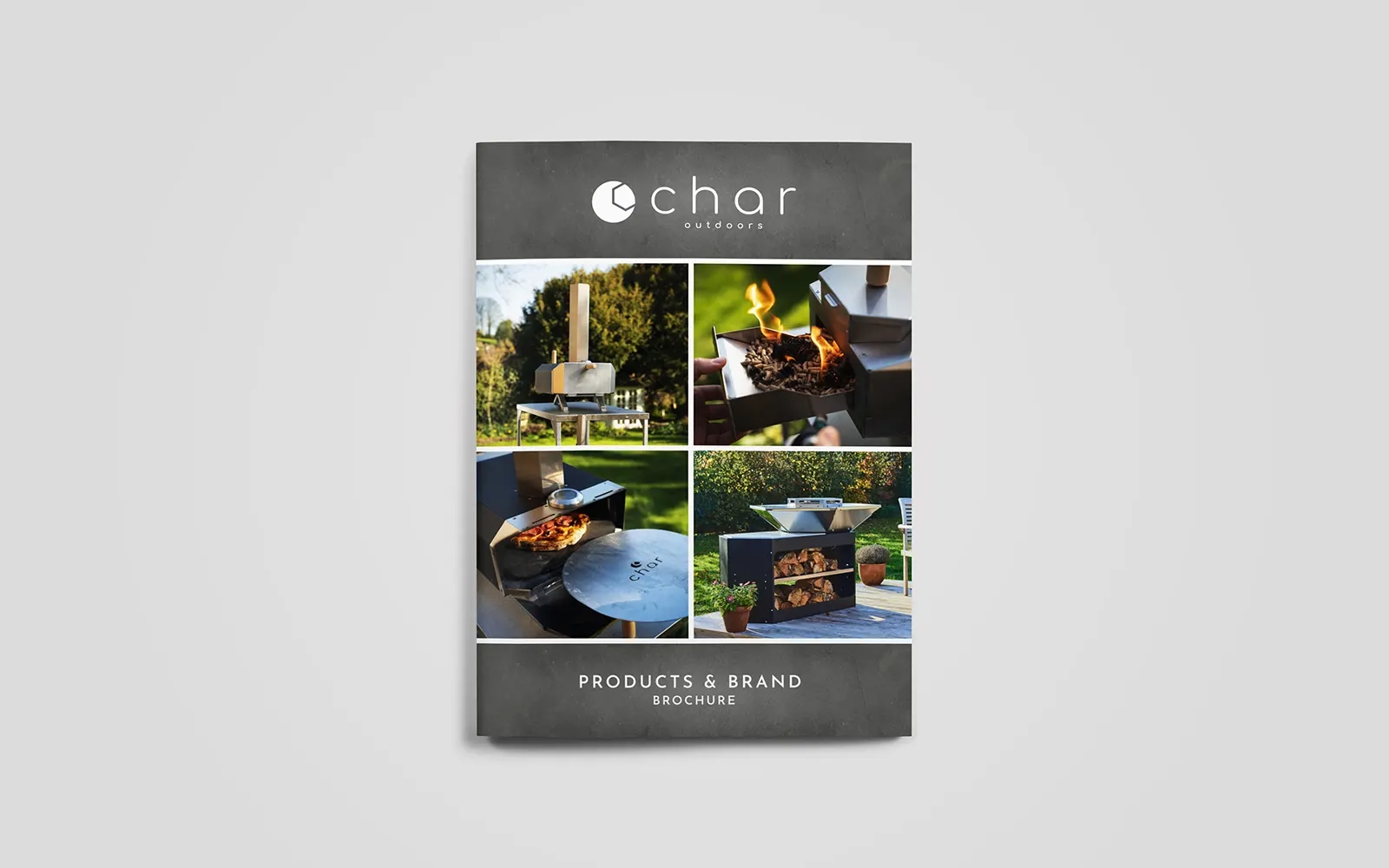 The front cover of the brochure showing various photos of the company's products