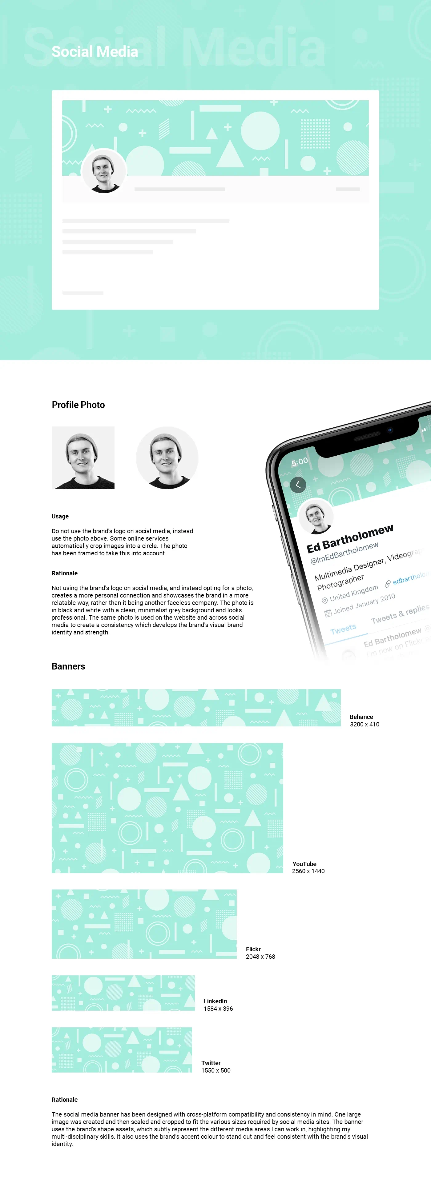 Aa mockup of what the brand’s social media banner and profile photo look like when in use, and the profile photos and banners to be used on each platform