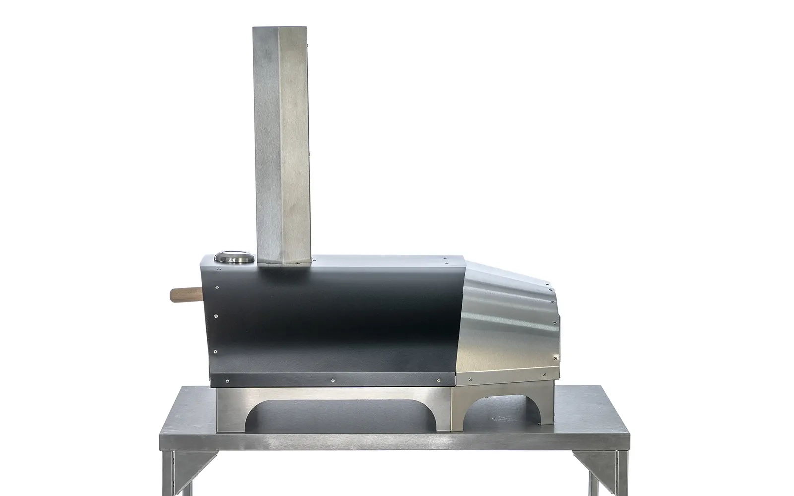 Side of The No.16 pizza oven against a white background