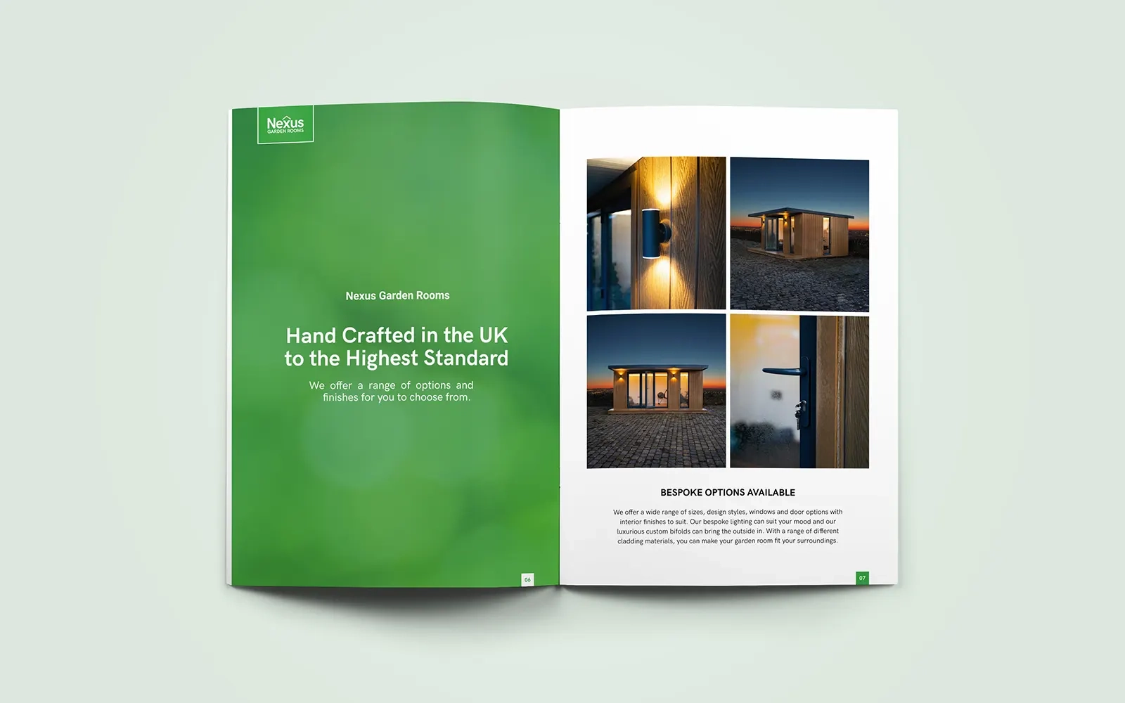 A two page spread of the brochure showcasing the bespoke options available