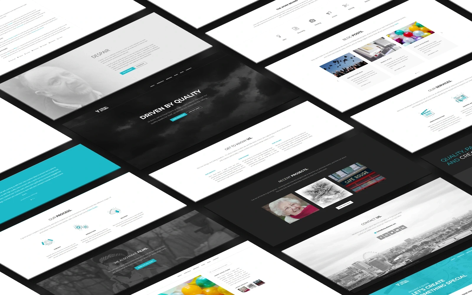 Screenshots of the Visual Storm website displayed in a modern perspective grid showing the site’s creative and professional design style
