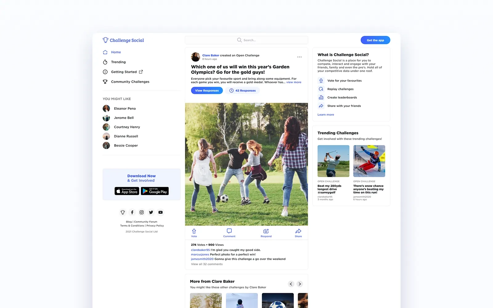 The Challenge Social web app displaying individual challenge